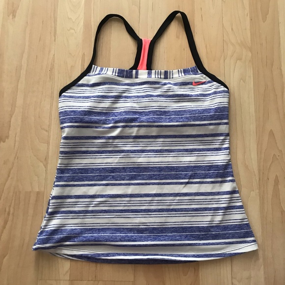 Nike Tops - NIKE Blue & White Striped Athletic Tank Top